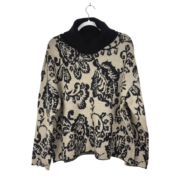 Touch Ups Sweaters - N Touch Sweater Women's XL Black Tan Mock Cowl Neck Long Sleeve Floral